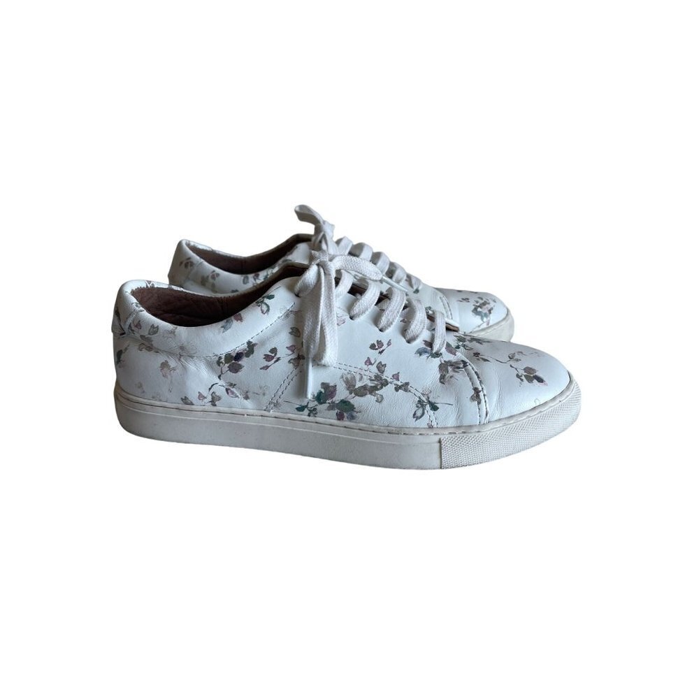 J. Jill Tessa White Floral Leather Sneakers Low Tops Women's Size 7 Lightweight